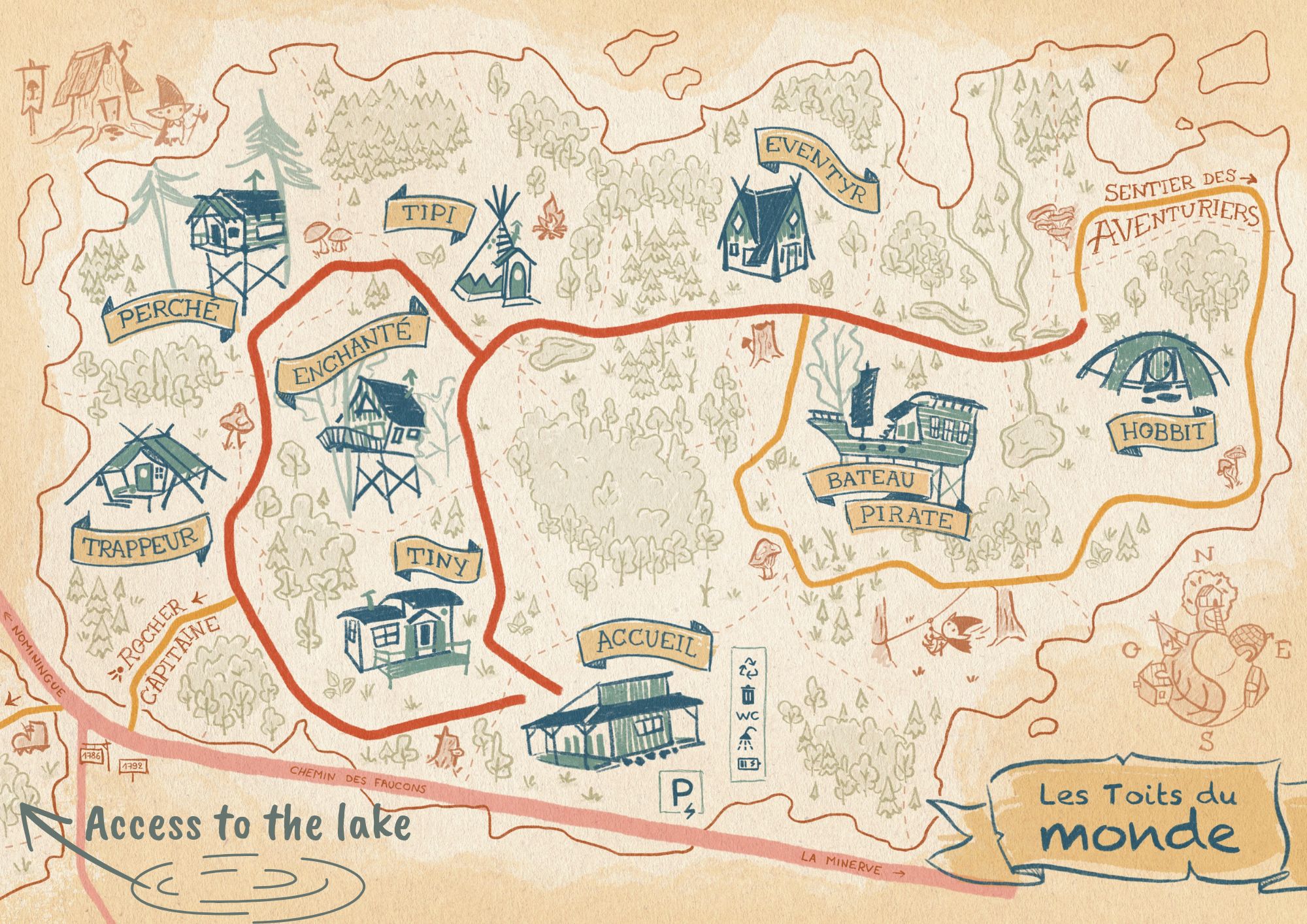 map of the Toits du Monde site and the location of ready-to-camp accommodations